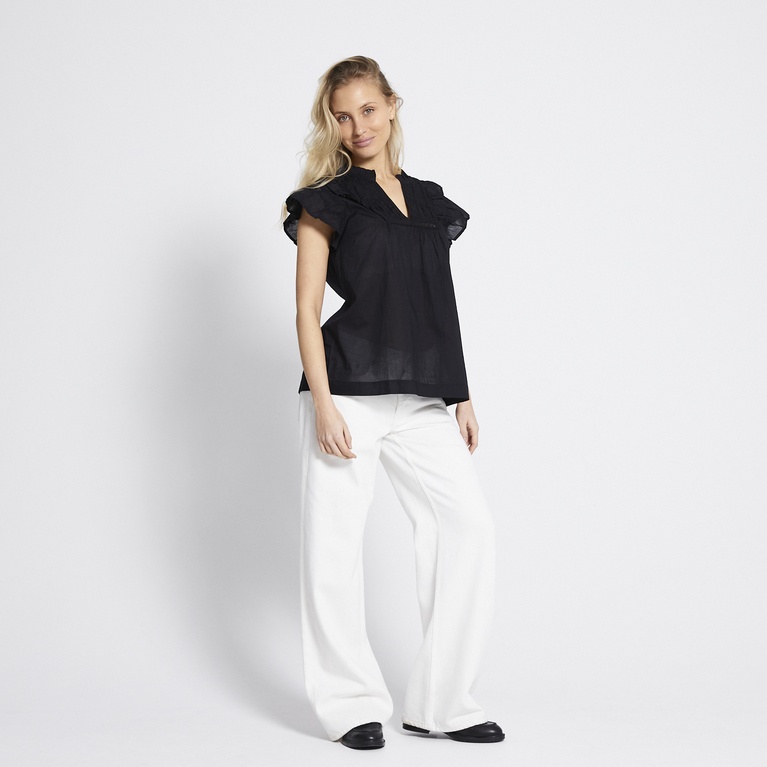 V-neck frill blouse "Ilona" Black